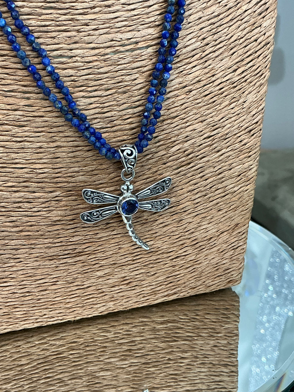 Filigree Dragonfly Pendant with Blue Sapphire
