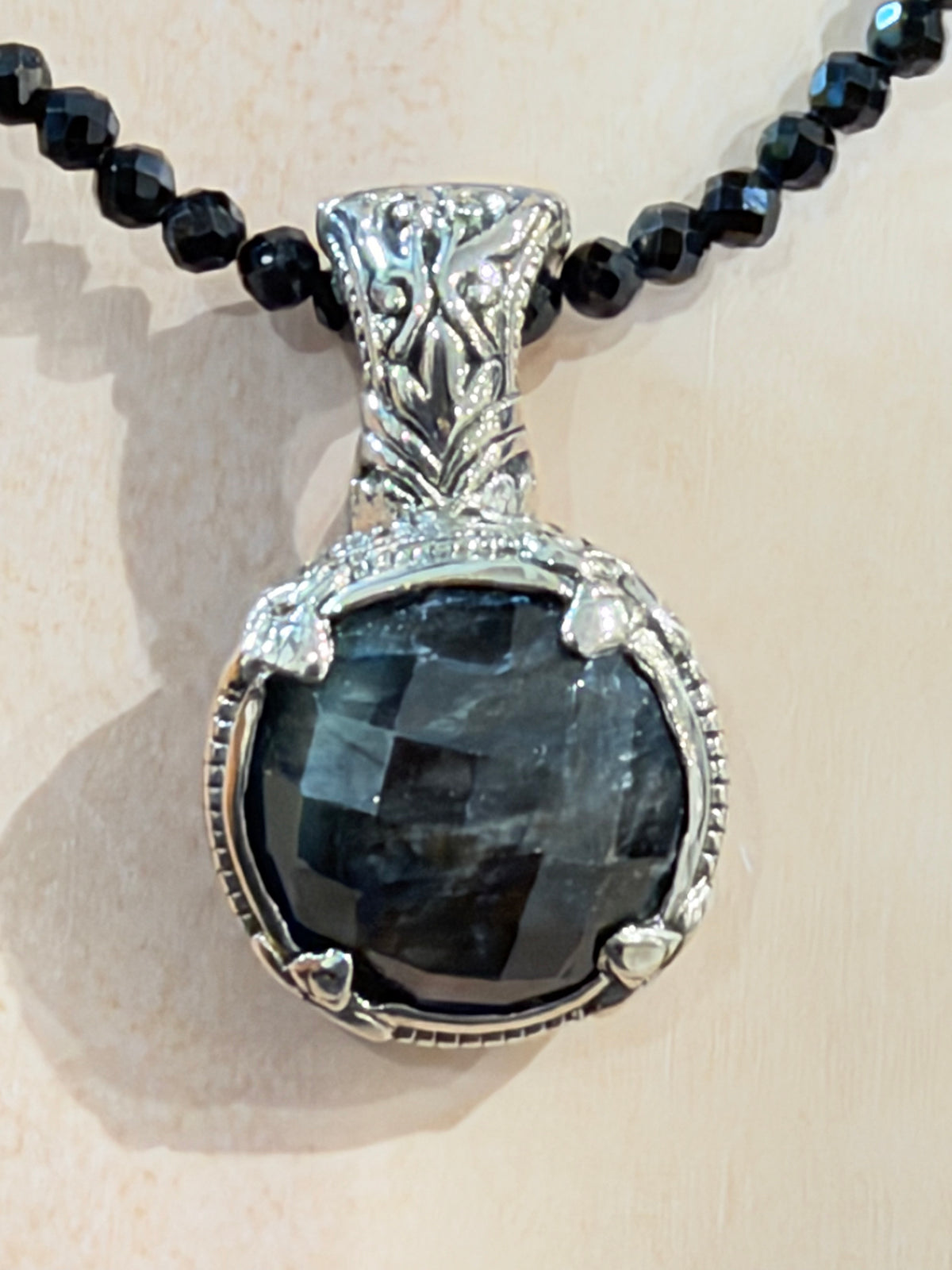 Faceted Sapphire Ornate Sterling Silver Pendant