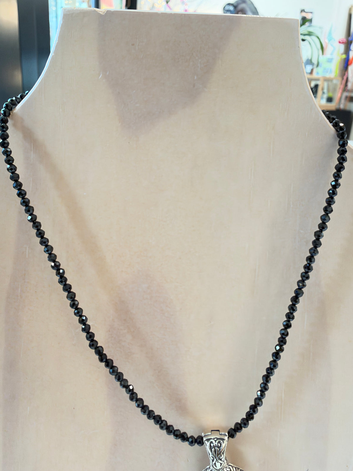 Faceted Black Spinel Bead Necklace