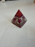 Dried Rosebud & Red Glitter Resin Pyramid
