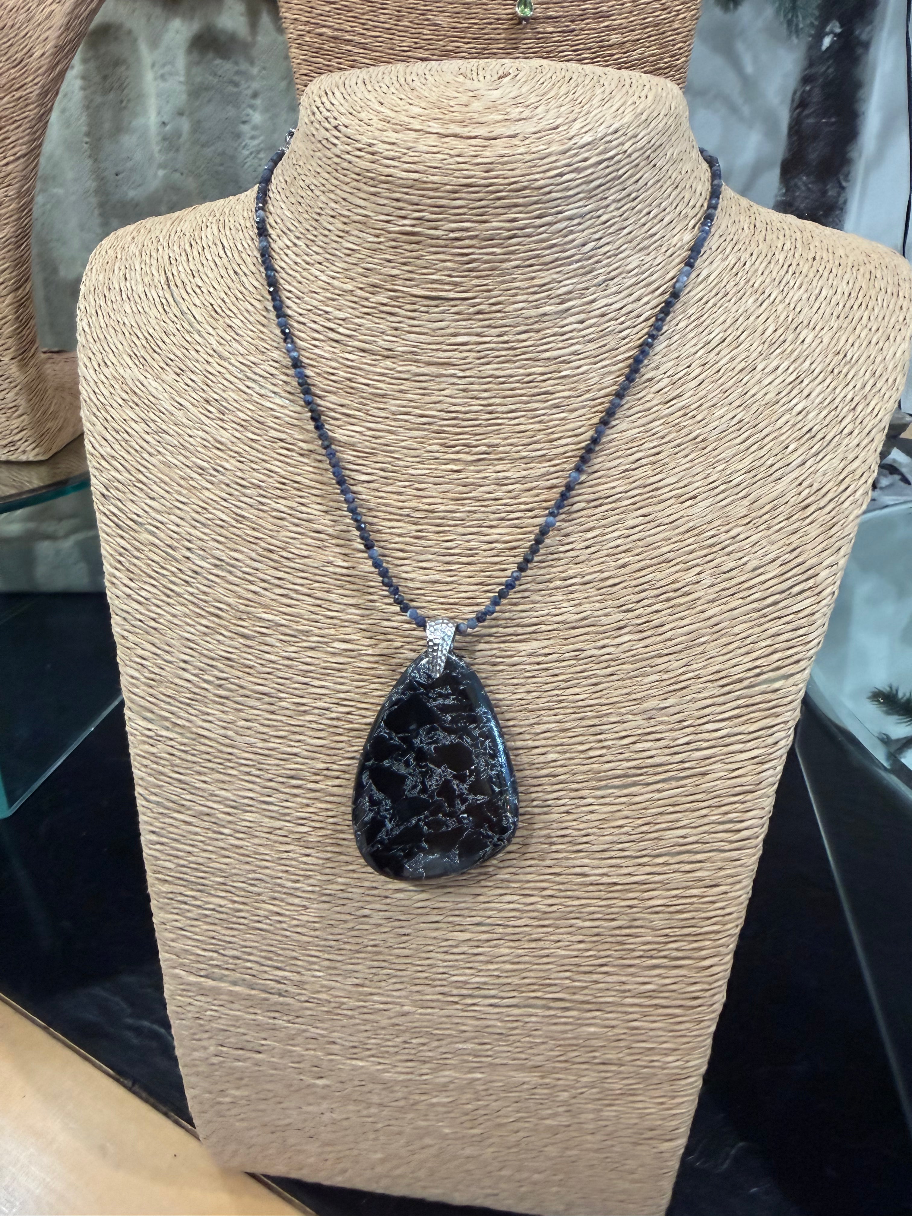 Black and Silver Pyrite Freeform Teardrop Pendant