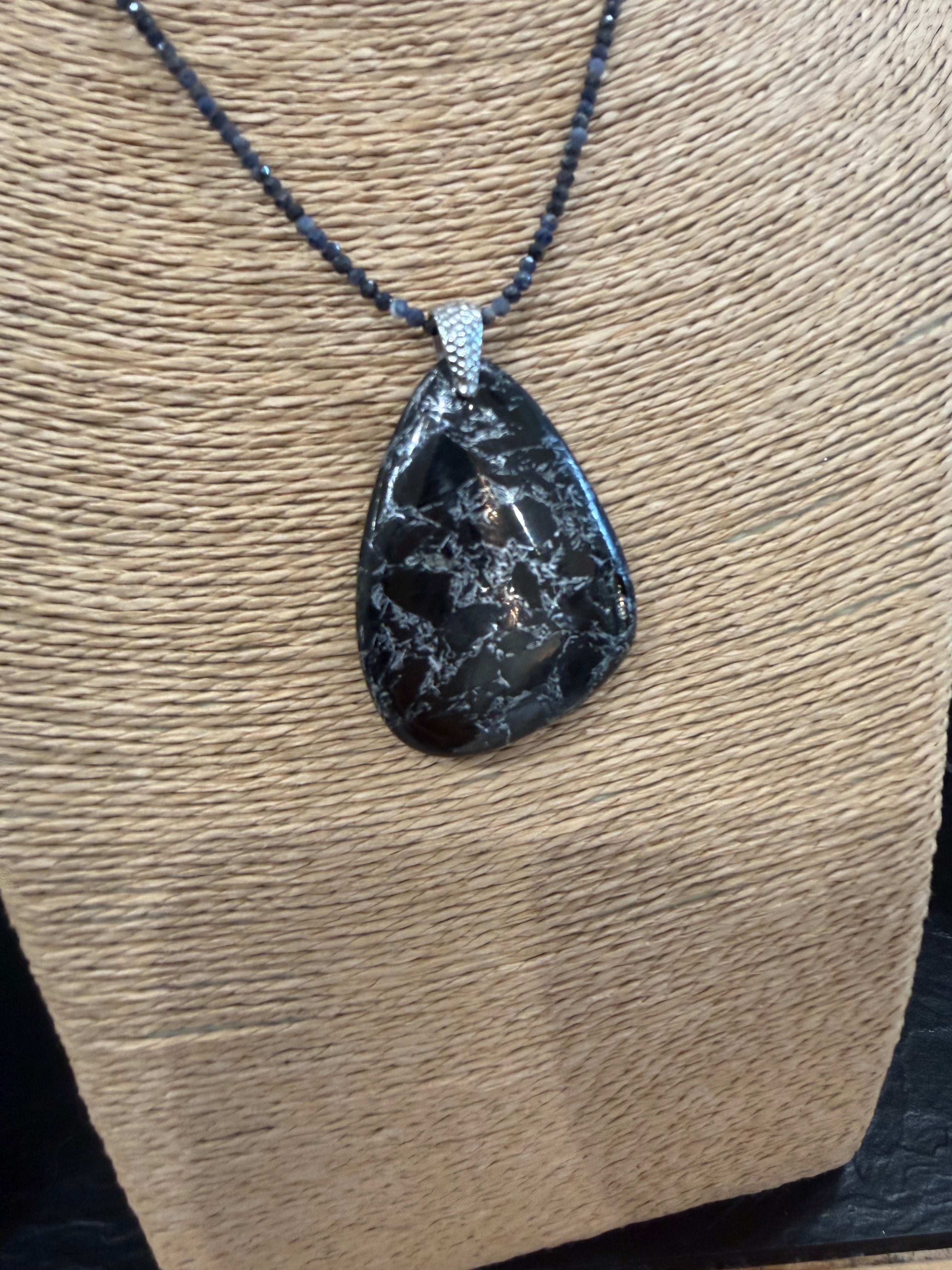 Black and Silver Pyrite Freeform Teardrop Pendant