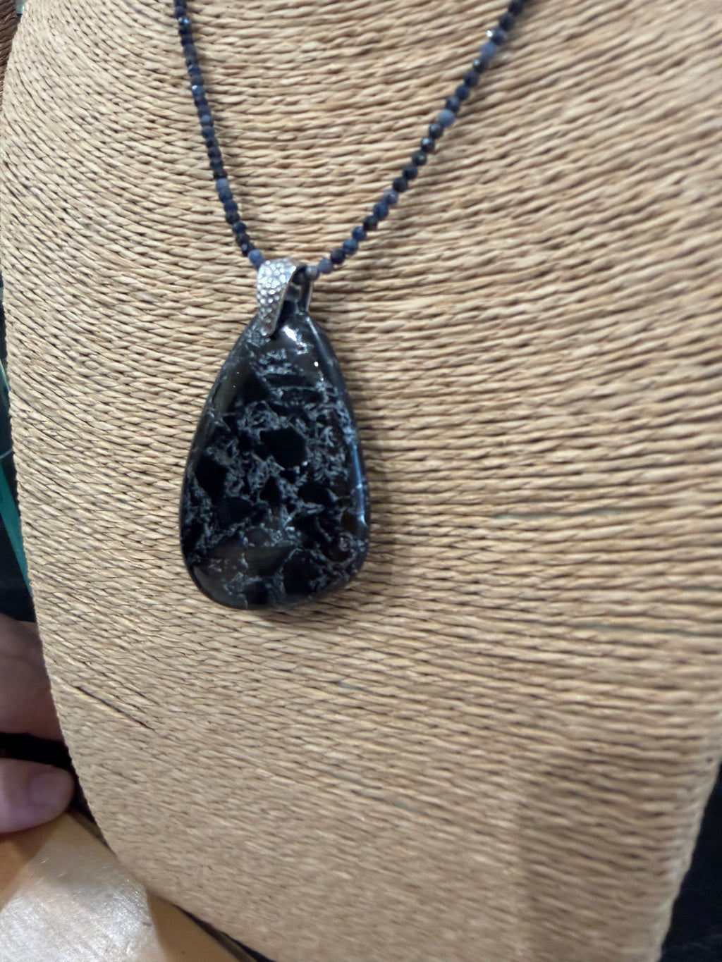 Black and Silver Pyrite Freeform Teardrop Pendant