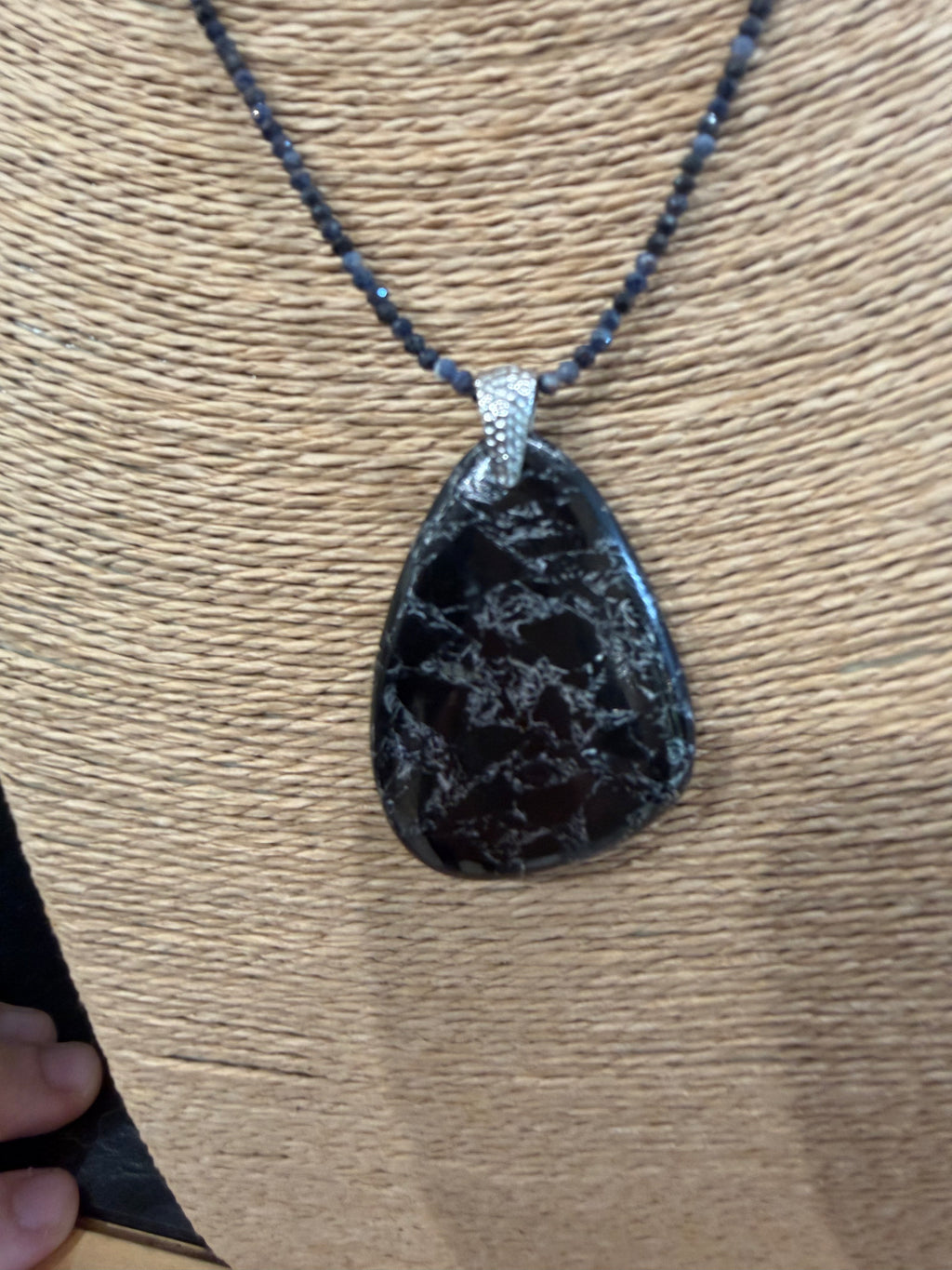 Black and Silver Pyrite Freeform Teardrop Pendant
