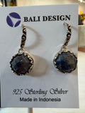 Faceted Sapphire Scrollwork Sterling Silver Drop Earrings