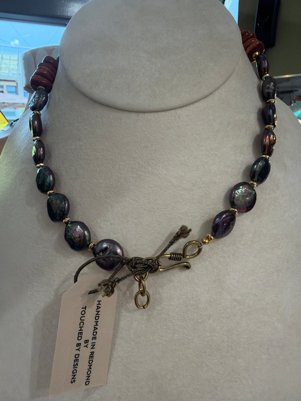 Purple Tahitian Coin Pearls and Gold Sandstone necklace