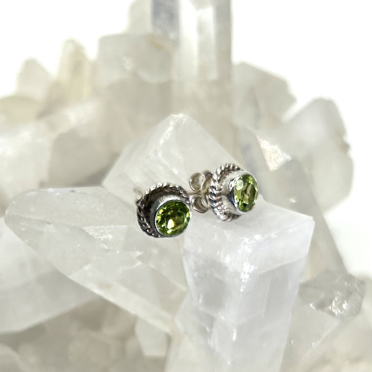 Peridot Stud Earrings with Twisted Rope Detail, Sterling Silver Peridot Utopianorthwest