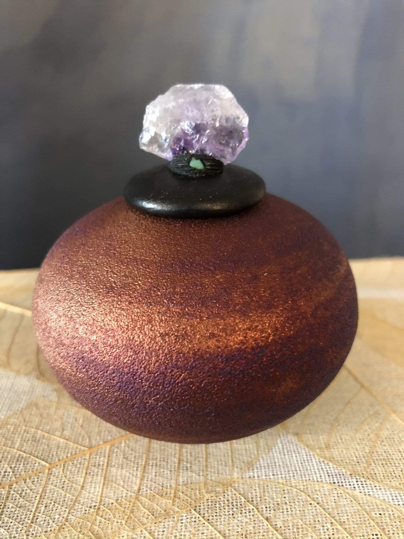 Home Decor- Fossils, Crystals, Art Glass, Pottery Utopianorthwest  2.5” with crystal lid / Raku Pottery