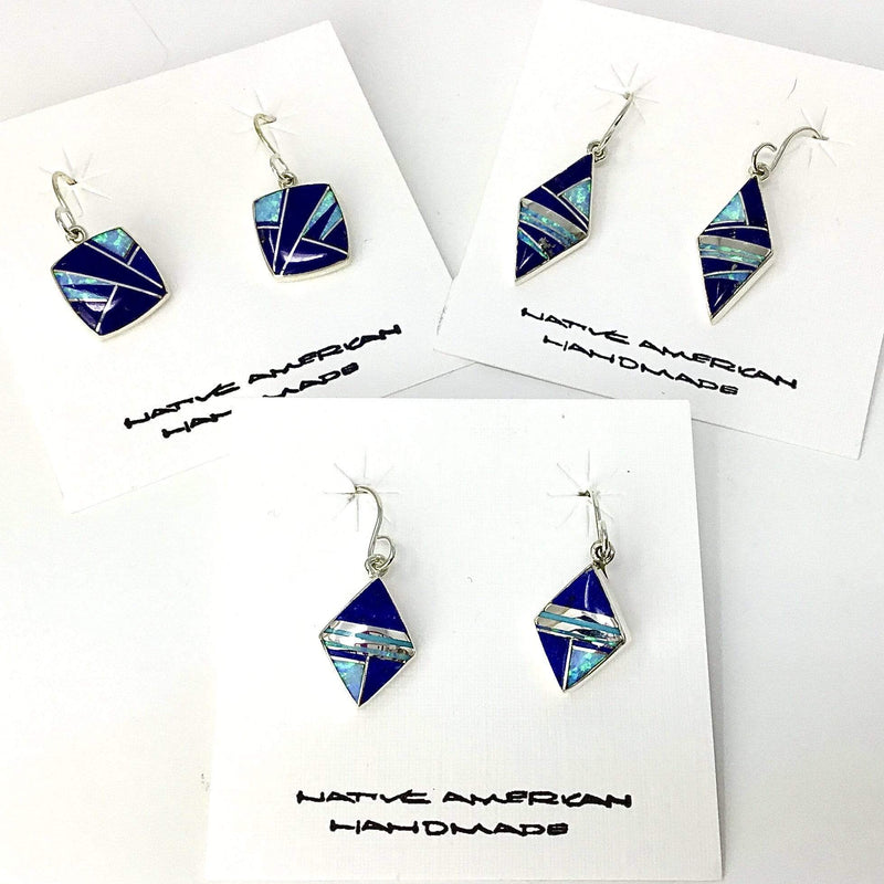 Native American Handmade Earrings Opal & Lapis Utopianorthwest  Square 1/2”x 1/2” x 1 1/4” L