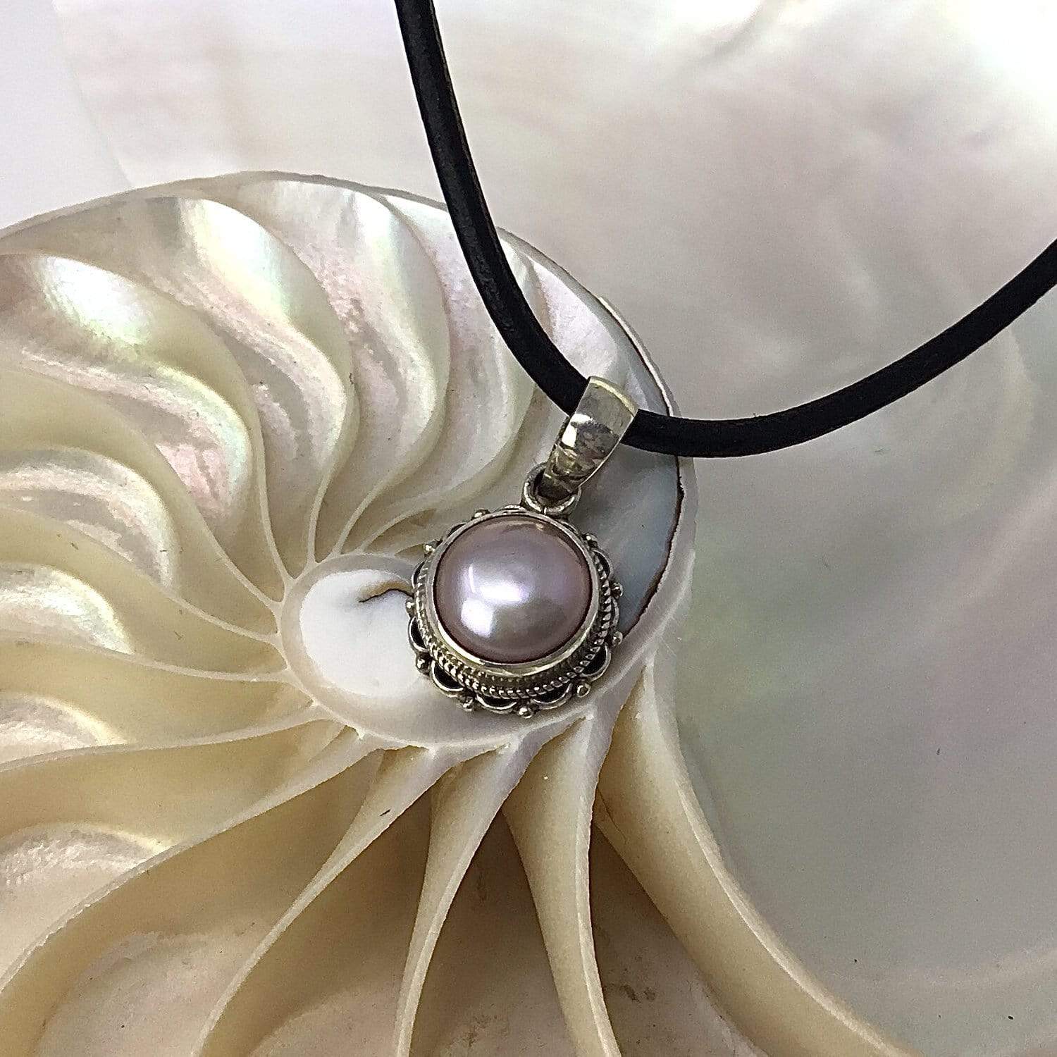 Pearl Necklace W/ Black Leather Cord Utopianorthwest 